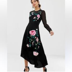 ASOS Black Maxi Dress with Pink Floral Design